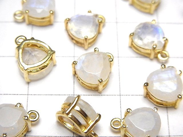 [Video]High Quality Rainbow Moonstone AA++ Bezel Setting Chestnut Faceted 8x8mm 18KGP 2pcs