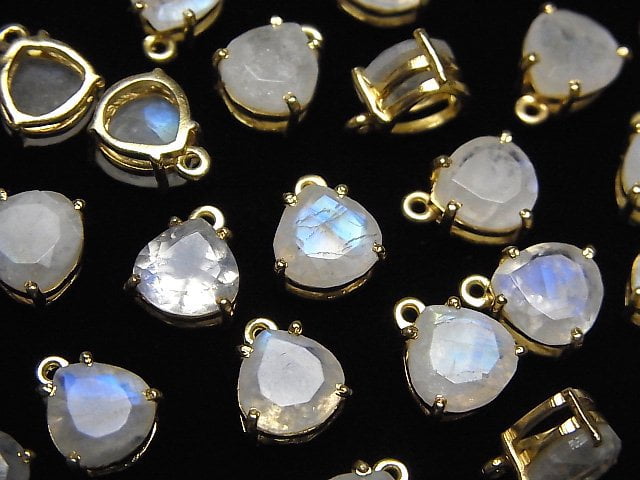 [Video]High Quality Rainbow Moonstone AA++ Bezel Setting Chestnut Faceted 8x8mm 18KGP 2pcs