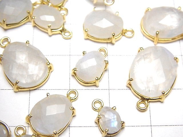 [Video]High Quality Rainbow Moonstone AA++ Bezel Setting Free Form Cut 18KGP 4pcs