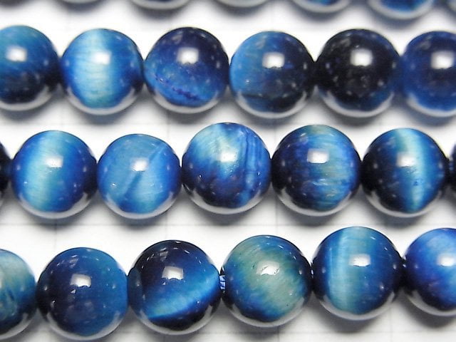 [Video] Blue green color Tiger's Eye AAA- Round 8mm half or 1strand beads (aprx.15inch/36cm)