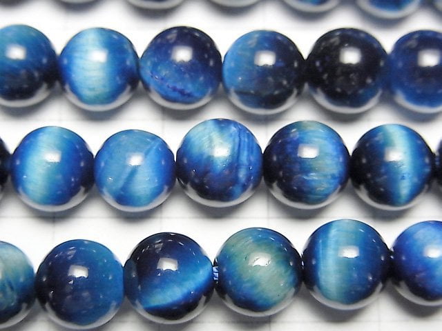 Blue green color Tiger's Eye AAA- Round 8mm half or 1strand beads (aprx.15inch/36cm)