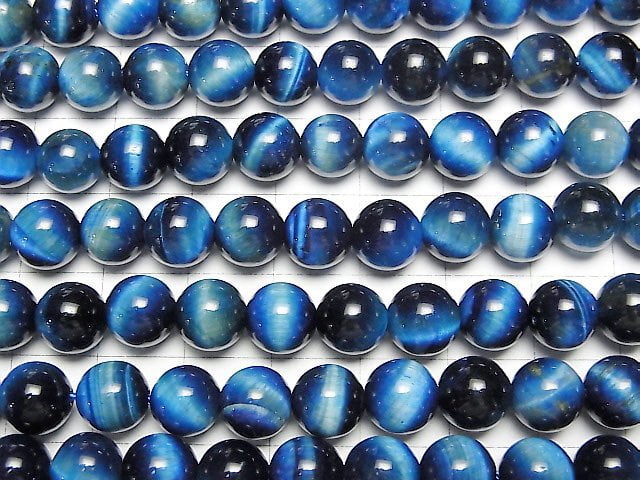 [Video] Blue green color Tiger's Eye AAA- Round 8mm half or 1strand beads (aprx.15inch/36cm)