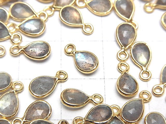 [Video]High Quality Labradorite AAA Bezel Setting Faceted Pear Shape 7x5mm 18KGP 4pcs