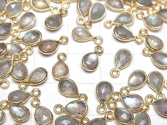 [Video]High Quality Labradorite AAA Bezel Setting Faceted Pear Shape 7x5mm 18KGP 4pcs