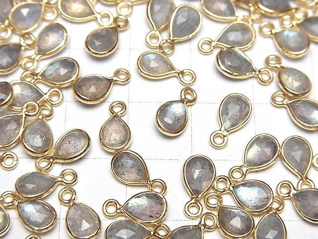 [Video]High Quality Labradorite AAA Bezel Setting Pear shape 7x5mm Rose Cut 18KGP 4pcs