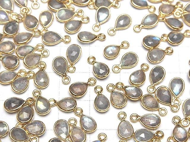 [Video]High Quality Labradorite AAA Bezel Setting Pear shape 7x5mm Rose Cut 18KGP 4pcs