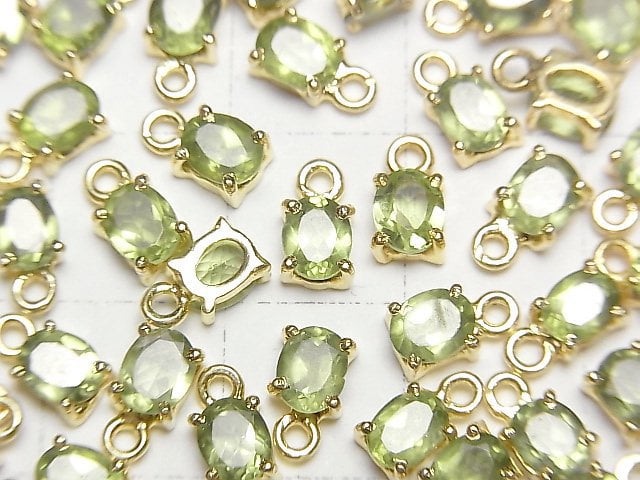 [Video]High Quality Peridot AAA Bezel Setting Oval Faceted 5x4mm 18KGP 3pcs