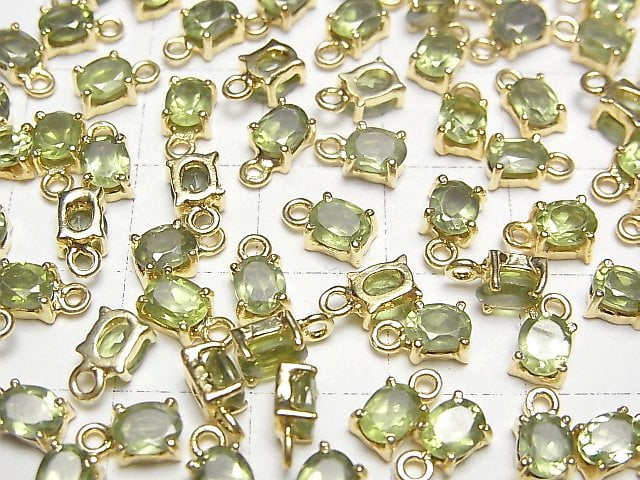 [Video]High Quality Peridot AAA Bezel Setting Oval Faceted 5x4mm 18KGP 3pcs