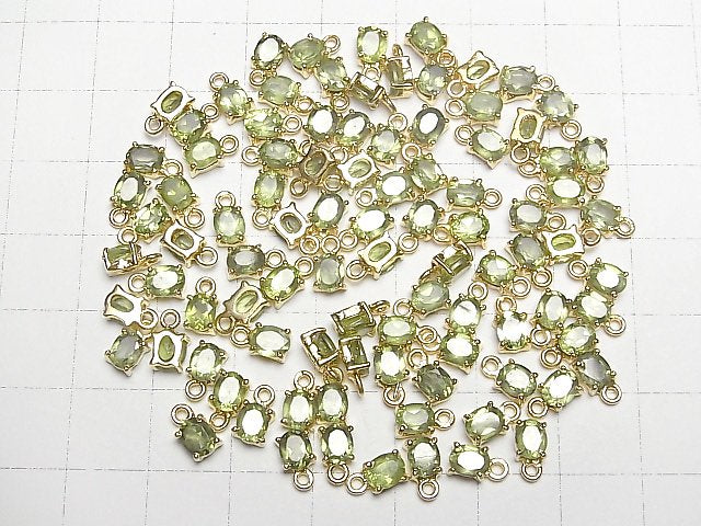 [Video]High Quality Peridot AAA Bezel Setting Oval Faceted 5x4mm 18KGP 3pcs
