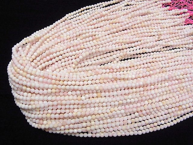[Video]High Quality! Queen Conch Shell AA+ Faceted Round 3mm 1strand beads (aprx.15inch/37cm)