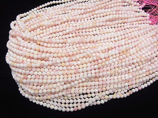 [Video]High Quality! Queen Conch Shell AA++ Faceted Round 4mm 1strand beads (aprx.15inch/37cm)