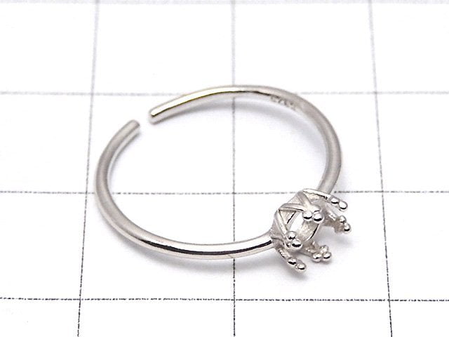 [Video]Silver925 Crown Ring Frame (Prong Setting) Round 4mm Rhodium Plated Free Size 1pc