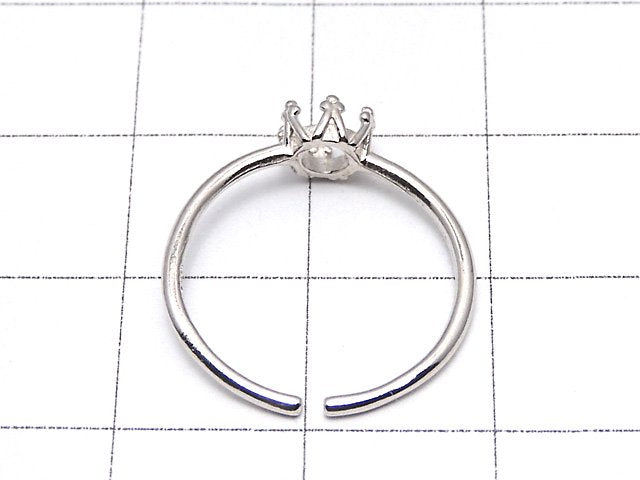 [Video]Silver925 Crown Ring Frame (Prong Setting) Round 4mm Rhodium Plated Free Size 1pc