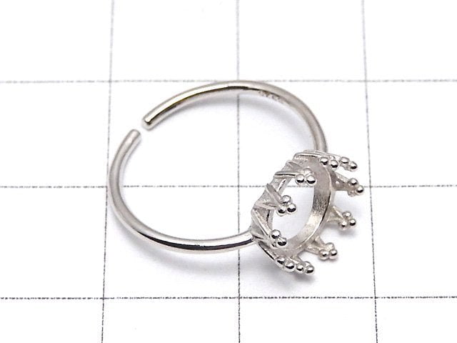 [Video]Silver925 Crown Ring Frame (Prong Setting) Round 8mm Rhodium Plated Free Size 1pc