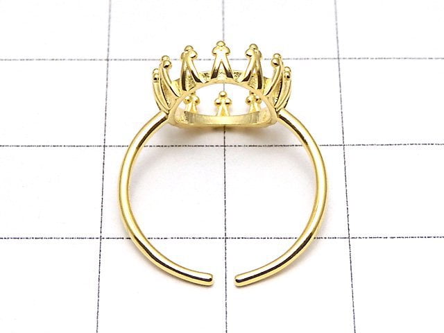 [Video]Silver925 Crown Ring Frame (Prong Setting) Round 10mm 18KGP Free Size 1pc