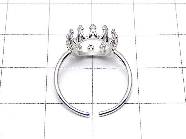 [Video]Silver925 Crown Ring Frame (Prong Setting) Round 10mm Rhodium Plated Free Size 1pc