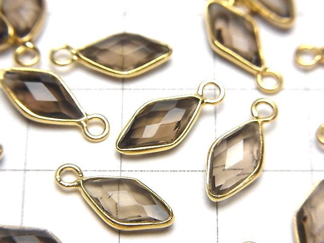 [Video]High Quality Smoky Quartz AAA Bezel Setting Diamond Shape 11x6mm 18KGP 3pcs