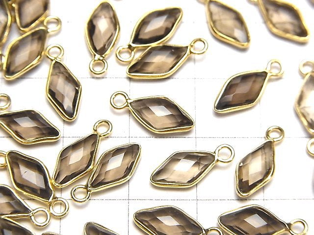 [Video]High Quality Smoky Quartz AAA Bezel Setting Diamond Shape 11x6mm 18KGP 3pcs