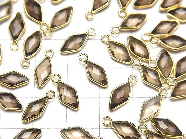 [Video]High Quality Smoky Quartz AAA Bezel Setting Diamond Shape 11x6mm 18KGP 3pcs