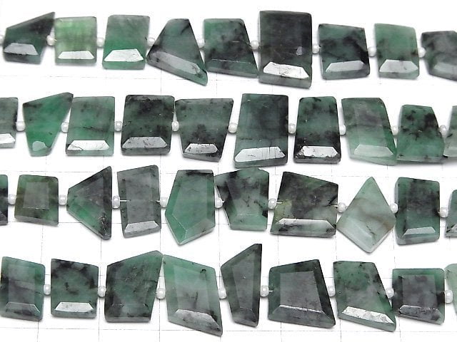 [Video] Brazilian Emerald AA Rough Slice Faceted 1strand beads (aprx.7inch/17cm)