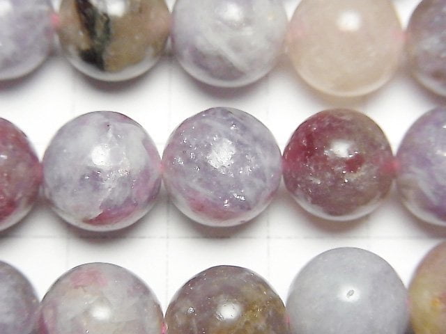 [Video] Lepidolite with Pink Tourmaline Round 12mm half or 1strand beads (aprx.15inch/36cm)