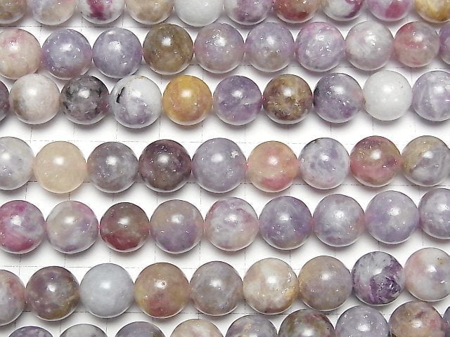 [Video] Lepidolite with Pink Tourmaline Round 12mm half or 1strand beads (aprx.15inch/36cm)