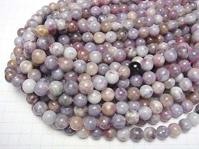 [Video] Lepidolite with Pink Tourmaline Round 12mm half or 1strand beads (aprx.15inch/36cm)