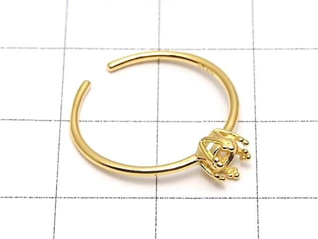 [Video] Silver 925 Crown Ring Frame (Prong Setting) Round Faceted 4mm 18KGP Free Size 1pc