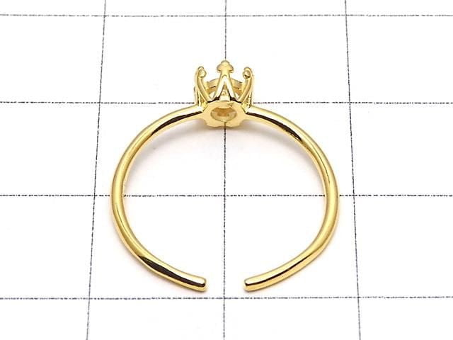 [Video] Silver 925 Crown Ring Frame (Prong Setting) Round Faceted 4mm 18KGP Free Size 1pc