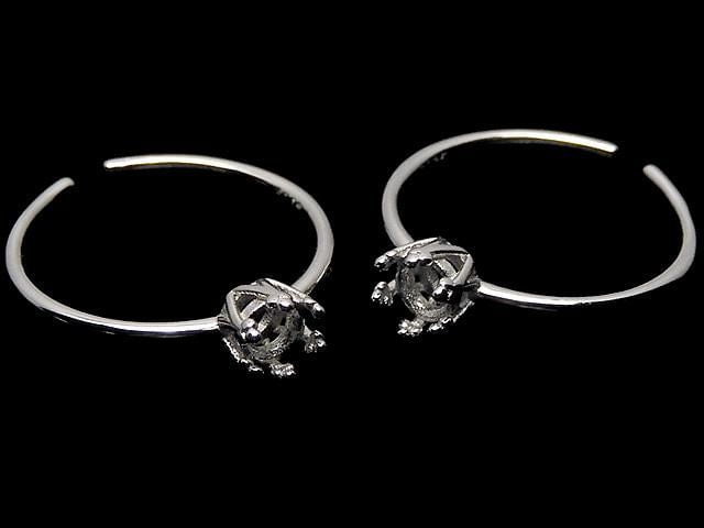 [Video] Silver925 Crown Ring Frame (Prong Setting) Round Faceted 4mm Rhodium Plated One Size Fits All 1pc