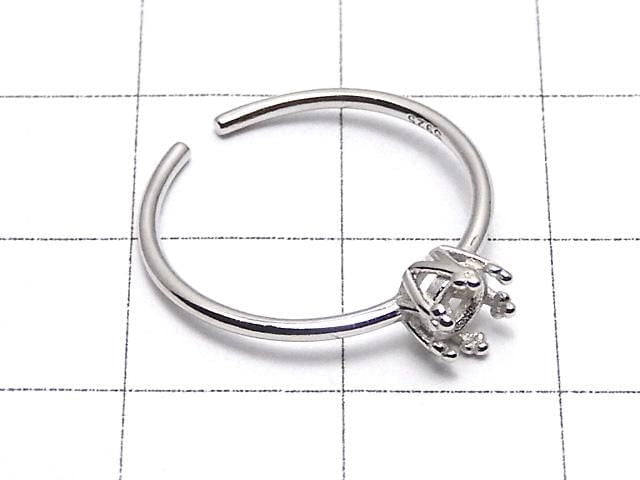 [Video] Silver925 Crown Ring Frame (Prong Setting) Round Faceted 4mm Rhodium Plated One Size Fits All 1pc