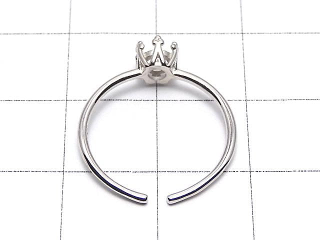 [Video] Silver925 Crown Ring Frame (Prong Setting) Round Faceted 4mm Rhodium Plated One Size Fits All 1pc