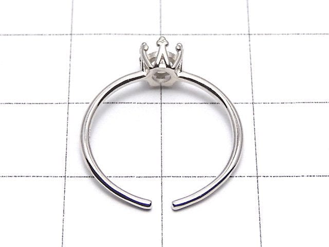 [Video]Silver925 Crown Ring Frame (Prong Setting) Round Faceted 4mm Rhodium Plated Free Size 1pc