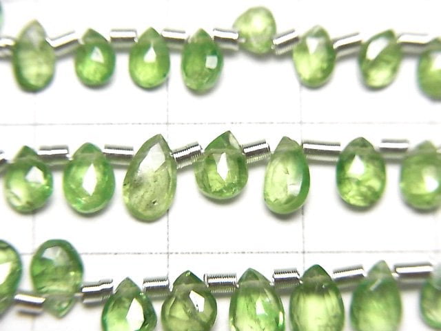 [Video]High Quality Tsavorite Garnet AA++ Pear shape Faceted Briolette half or 1strand beads (aprx.7inch/18cm)