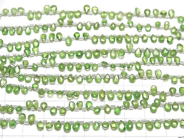 [Video]High Quality Tsavorite Garnet AA++ Pear shape Faceted Briolette half or 1strand beads (aprx.7inch/18cm)