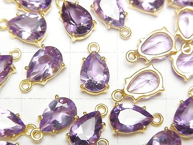 [Video]High Quality Amethyst AAA Bezel Setting Pear shape Faceted 9x6mm 18KGP 1pc