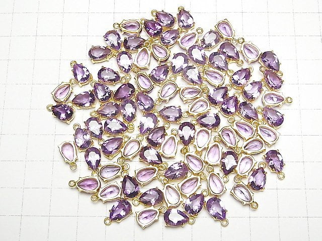 [Video]High Quality Amethyst AAA Bezel Setting Pear shape Faceted 9x6mm 18KGP 1pc