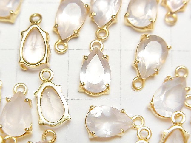 [Video]High Quality Rose Quartz AAA Bezel Setting Pear shape Faceted 9x6mm 18KGP 1pc