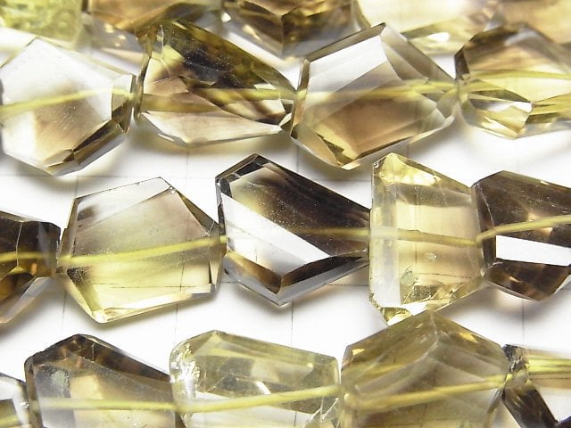 [Video]High Quality Lemon x Smoky Quartz AAA- Faceted Nugget half or 1strand beads (aprx.15inch/38cm)