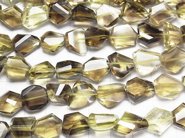 [Video]High Quality Lemon x Smoky Quartz AAA- Faceted Nugget half or 1strand beads (aprx.15inch/38cm)