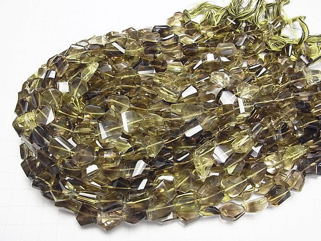 [Video]High Quality Lemon x Smoky Quartz AAA- Faceted Nugget half or 1strand beads (aprx.15inch/38cm)