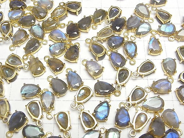 [Video]High Quality Labradorite AA++ Bezel Setting Pear shape Faceted 9x6mm 18KGP 1pc