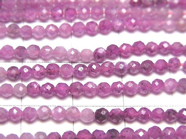 [Video]High Quality! Star Ruby (Pink Sapphire) AA++ Faceted Round 2.5mm half or 1strand beads (aprx.12inch/29cm)