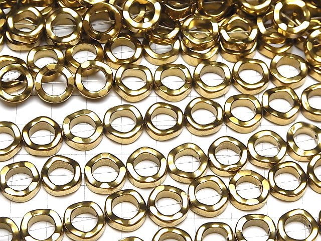 [Video] Hematite Transformed Coin (Donut) 12x12x4mm Gold coated 1strand beads (aprx.15inch/37cm)