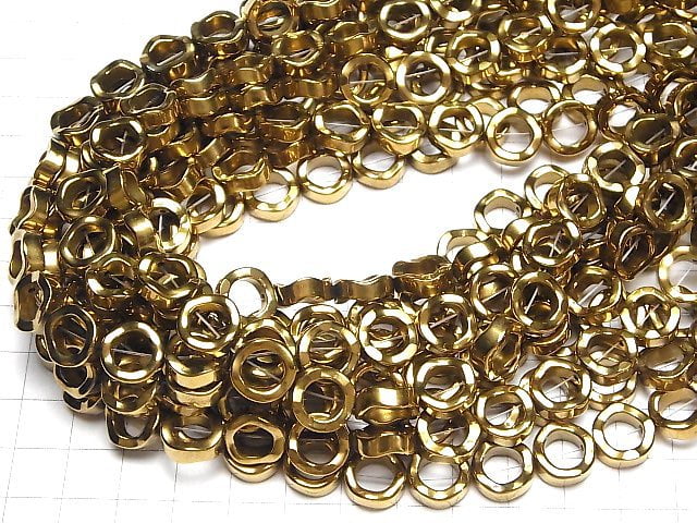 [Video] Hematite Transformed Coin (Donut) 12x12x4mm Gold coated 1strand beads (aprx.15inch/37cm)
