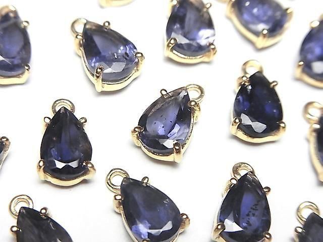 [Video]High Quality Iolite AAA- Bezel Setting Pear shape Faceted 9x6mm 18KGP 1pc