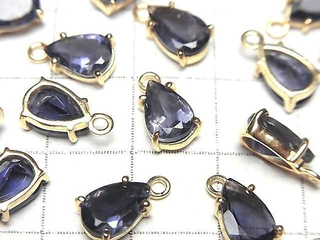 [Video]High Quality Iolite AAA- Bezel Setting Pear shape Faceted 9x6mm 18KGP 1pc