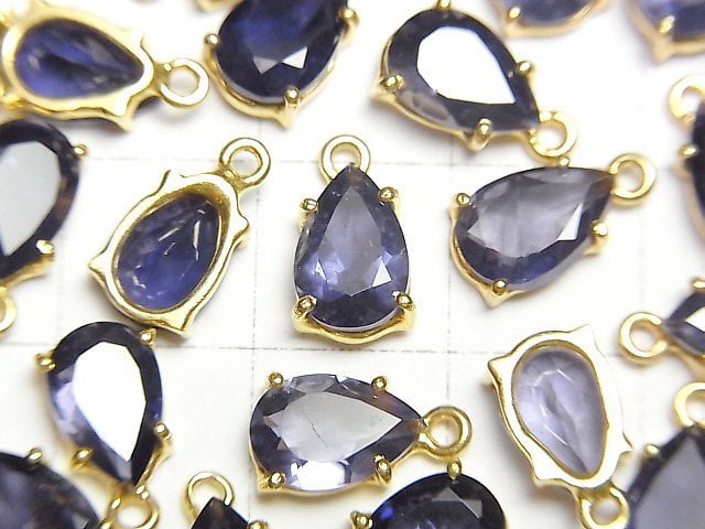 [Video]High Quality Iolite AAA- Bezel Setting Pear shape Faceted 9x6mm 18KGP 1pc