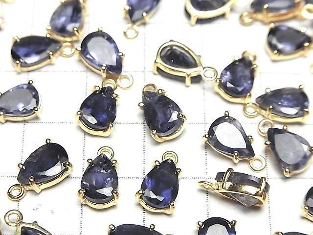 [Video]High Quality Iolite AAA- Bezel Setting Pear shape Faceted 9x6mm 18KGP 1pc