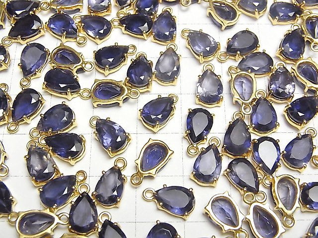 [Video]High Quality Iolite AAA- Bezel Setting Pear shape Faceted 9x6mm 18KGP 1pc